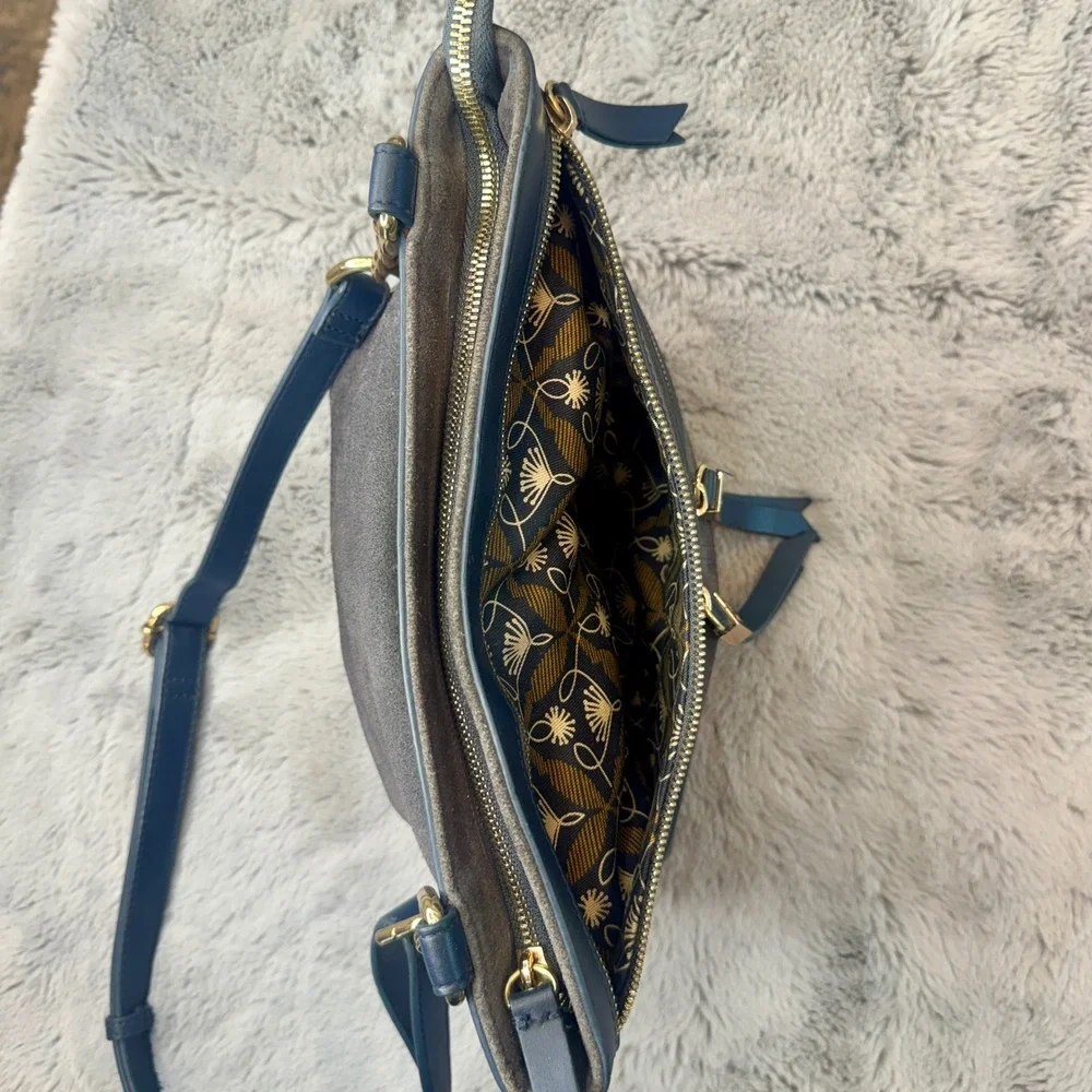 Spartina 449 ‎ Navy Gray Leather Suede Crossbody Bag Gold Hardware